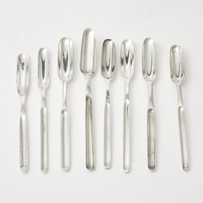 Lot 140 - Eight Georgian Irish Sterling Silver Marrow Scoops