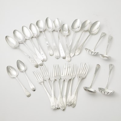 Lot 134 - Group of Georgian Irish Sterling Silver Bright Cut Flatware