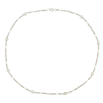 Lot 1256 - Platinum, Diamond and Cultured Pearl Necklace