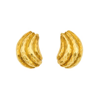 Lot 1091 - Henry Dunay Pair of Hammered Gold Earrings