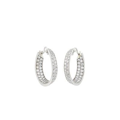 Lot 1167 - Oscar Heyman Brothers Pair of Platinum and Diamond Hoop Earrings