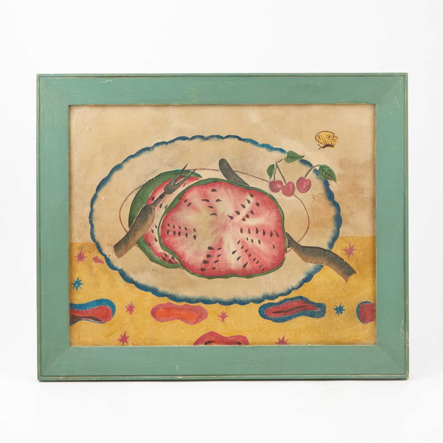 Lot 1088 - Still Life of Watermelon Watercolor on Velvet Theorem