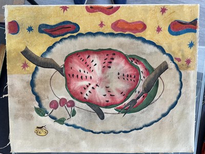 Lot 1088 - Still Life of Watermelon Watercolor on Velvet Theorem