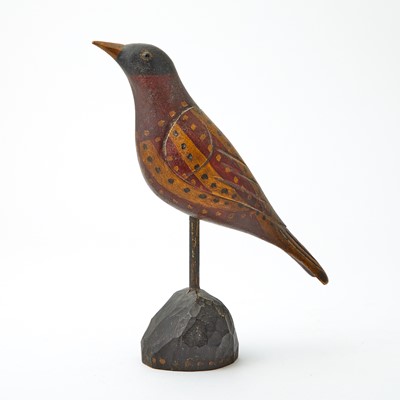 Lot 1086 - Carved and Painted Songbird Figure on Stand