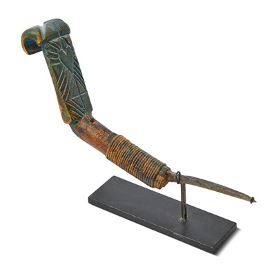 Lot 1087 - Blue-painted and Carved Maple Crooked Knife