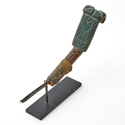 Lot 1087 - Blue-painted and Carved Maple Crooked Knife
