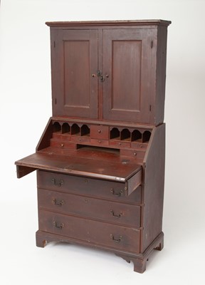 Lot 1070 - Chippendale Red-Painted Maple Desk Bookcase