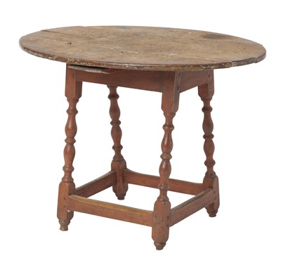 Lot 219 - Red-Painted Pine and Maple Oval Tap Table