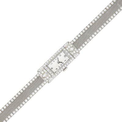 Lot 1178 - Platinum and Diamond Mesh Wristwatch