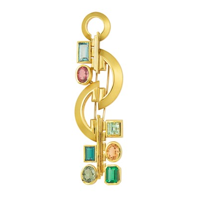 Lot 1015 - Gold and Gem-Set Clip-Brooch