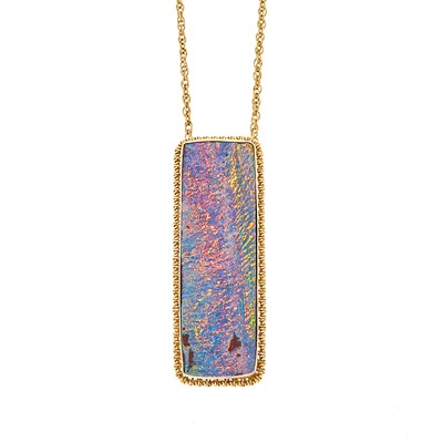Lot 1051 - Gold Opal Doublet Pendant Clip-Brooch with Long Chain Necklace