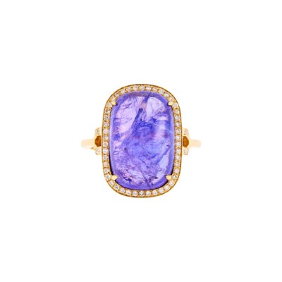 Lot 1241 - Gold, Cabochon Tanzanite and Diamond Band Ring