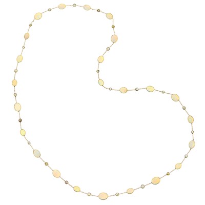 Lot 1217 - Long Gold, Opal and Colored Diamond Necklace