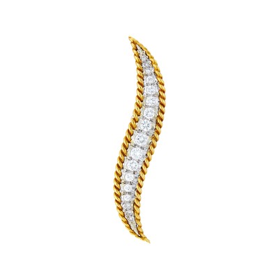 Lot 198 - Van Cleef & Arpels Gold, Platinum and Diamond 'Flame' Brooch