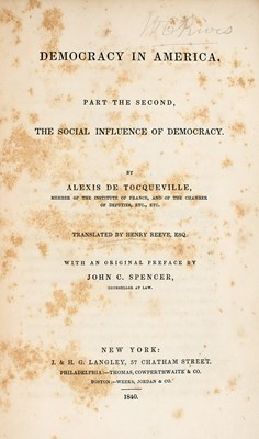Lot 242 - The first edition of Tocqueville, with an important association