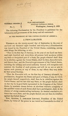 Lot 252 - The Emancipation Proclamation in a fine set of War Department Orders