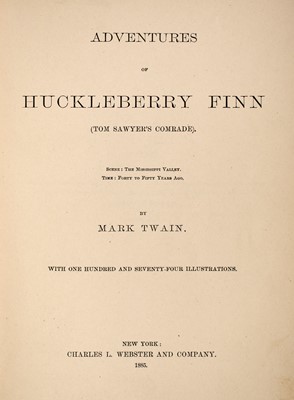 Lot 259 - First edition of Twain's landmark of American literature