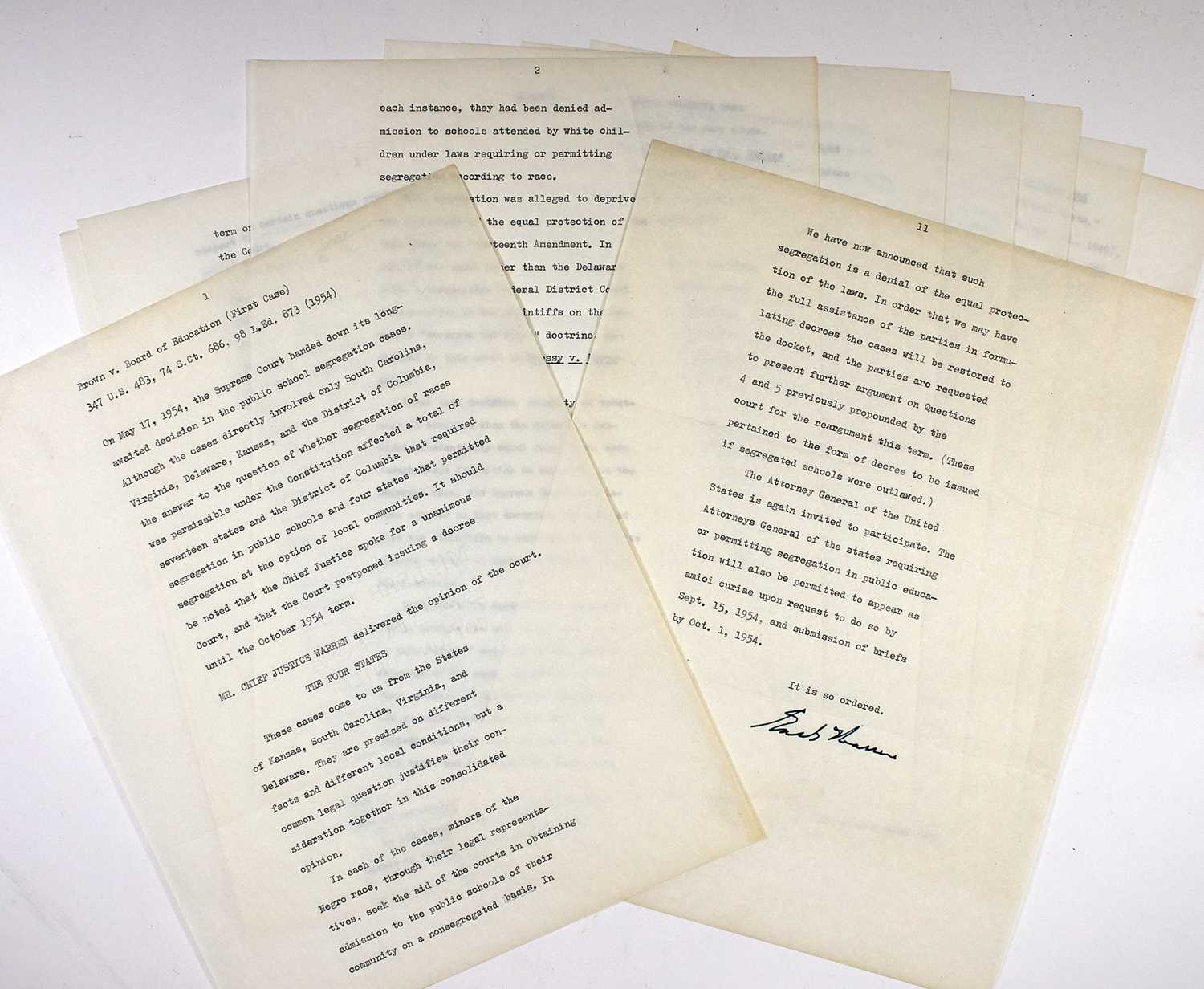 Lot 263 - The Brown v. Board of Education opinion signed by Chief Justice Earl Warren