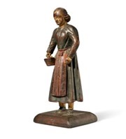 Lot 308 - Carved and Painted Pine Woman with Basket