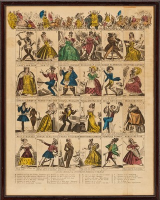 Lot 385 - An English game board, a sheet of caricatures,  and two puzzle newspapers