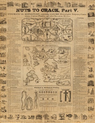 Lot 385 - An English game board, a sheet of caricatures,  and two puzzle newspapers