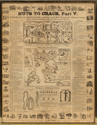 Lot 385 - An English game board, a sheet of caricatures,  and two puzzle newspapers