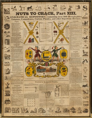 Lot 385 - An English game board, a sheet of caricatures,  and two puzzle newspapers
