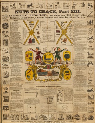 Lot 385 - An English game board, a sheet of caricatures,  and two puzzle newspapers