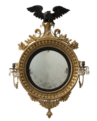 Lot 305 - Regency Part-Ebonized Giltwood Two-Light Girandole Mirror