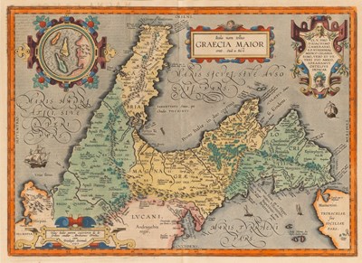 Lot 26 - Ortelius' historical map of antique "Magna Graecia," present-day Southern Italy