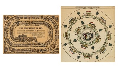 Lot 387 - Two French nineteenth-century game boards, both inspired by recent advances in public transportation