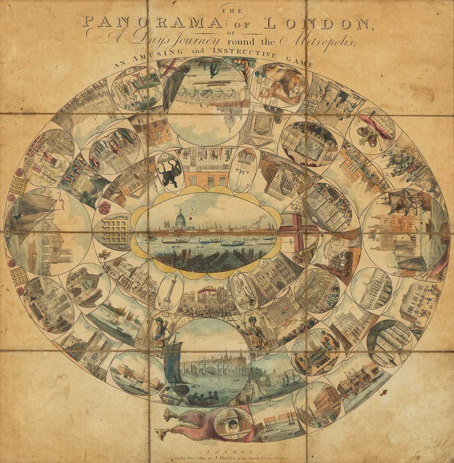 Lot 343 - An early London travel game board
