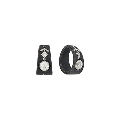 Lot 1171 - Marsh & Co. Pair of Oxidized Steel, Platinum and Diamond Hoop Earclips