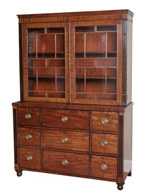 Lot 128 - Regency Inlaid Mahogany and Part-Ebonized Secretary Bookcase
