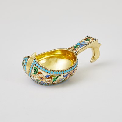 Lot 731 - Russian Silver-Gilt and Cloisonné Enamel Small Kovsh
