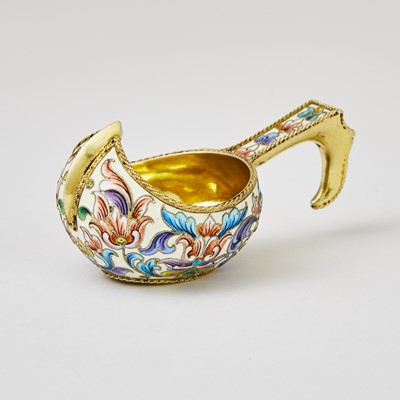 Lot 610 - Russian Silver-Gilt and Cloisonné Enamel Small Kovsh