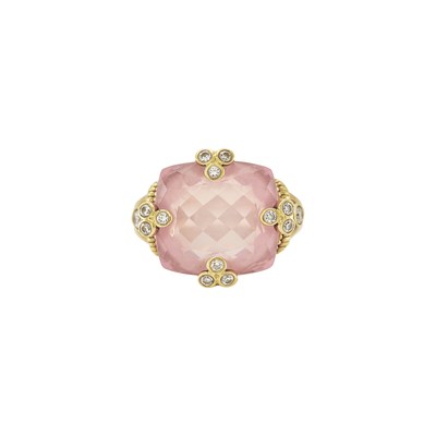 Lot 2070 - Judith Ripka Gold, Rose Quartz and Diamond Ring