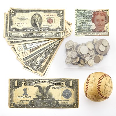 Lot 2 - Signed Baseball, United States Coins and Currency