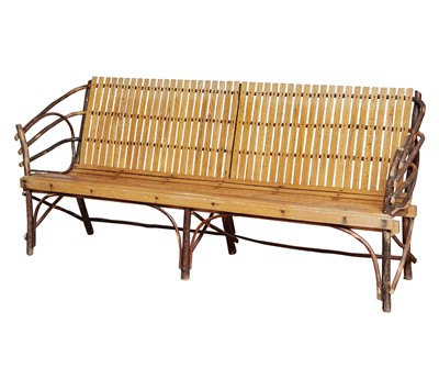 Lot 144 - Bent Twig and Oak Slat Bench