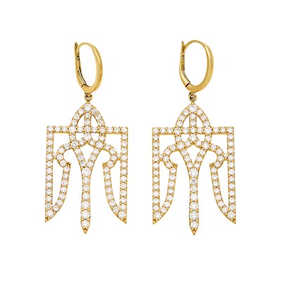 Lot 1039 - Pair of Gold and Diamond Ukrainian Emblem Pendant-Earrings