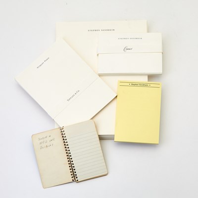 Lot 277 - A stack of Stephen Sondheim's stationery and a signed spiral notebook