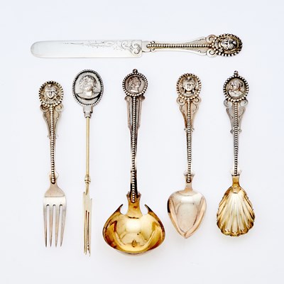 Lot 252 - Group of Wood & Hughes Silver "Medallion" Pattern Flatware