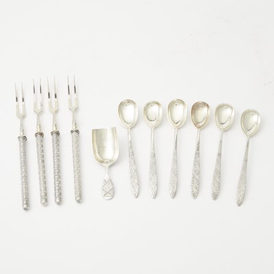 Lot 629 - Group of Russian Silver Trompe l'oeil Flatware Articles