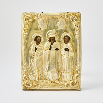 Lot 646 - Russian Silver-Gilt Icon of Three Saints