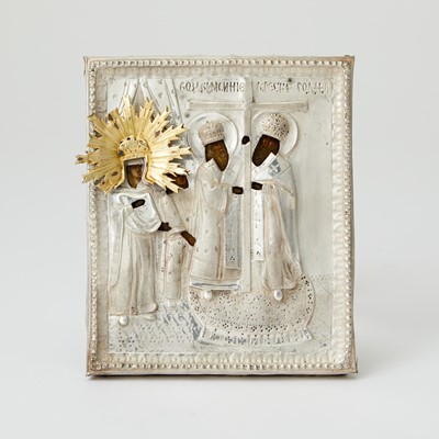 Lot 645 - Russian Parcel-Gilt Silver Icon of the Exaltation of the Holy Cross