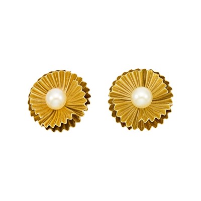 Lot 1193 - Pair of Gold and Cultured Pearl Earrings