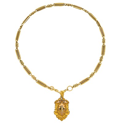 Lot 1127 - Gold Watch Fob Chain with Antique Two-Color Gold Pendant