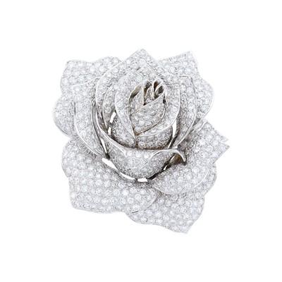 Lot 1158 - White Gold and Diamond Rose Clip-Brooch