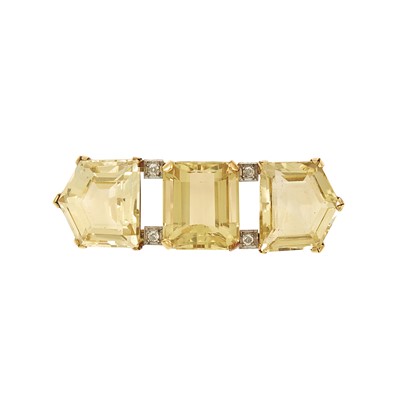 Lot 1283 - Gold, Platinum, Citrine and Diamond Brooch