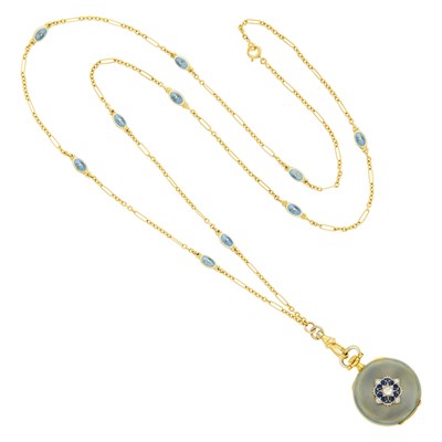 Lot 42 - Patek Philippe Gold, Guilloché Enamel and Diamond Pendant-Watch Necklace